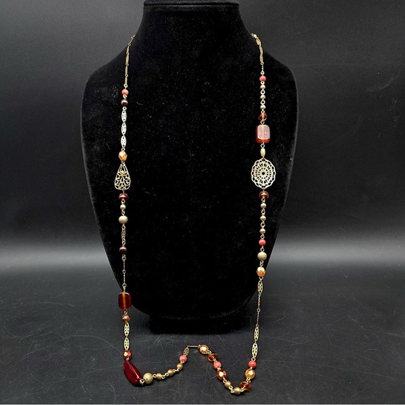 ✨2 for $30✨ Avon Station Necklace (Signed Vintage, Beaded, Gold Tone, Red) - Picture 5 of 17
